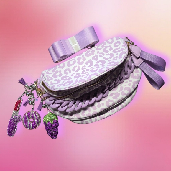 charmed by slg Handbags - Bum Bag Bundle Deal | Leopard Nylon Crossbody +  Acrylic Chain & 3 Bag Charms